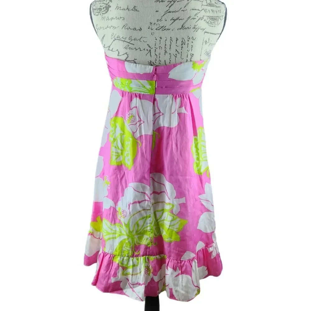 Lilly Pulitzer Blair Silk Dress strapless Ruffle hem‎ in Hot Pink size 6 Small - Picture 2 of 12